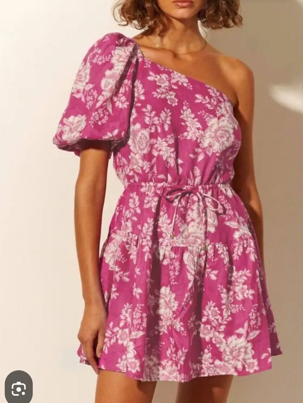 Kivari Magenta Floral One-Shoulder Romper